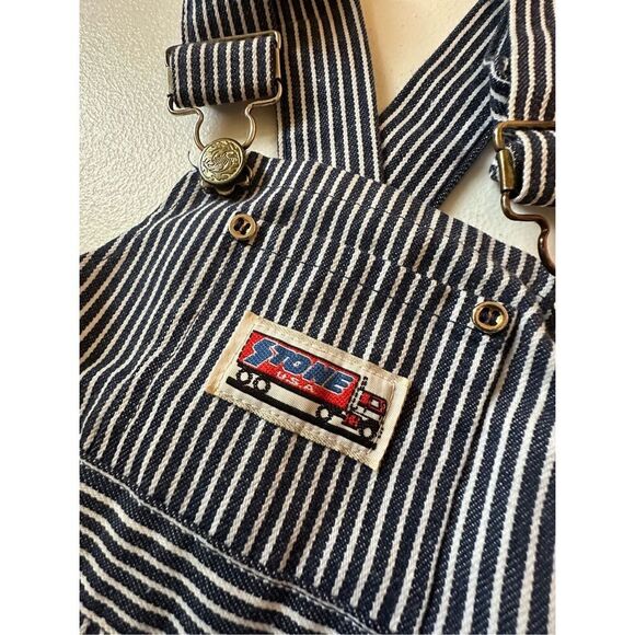 Vintage Stone Apparel Toddler Blue White Striped Overalls Size 18 Months - Picture 3 of 8